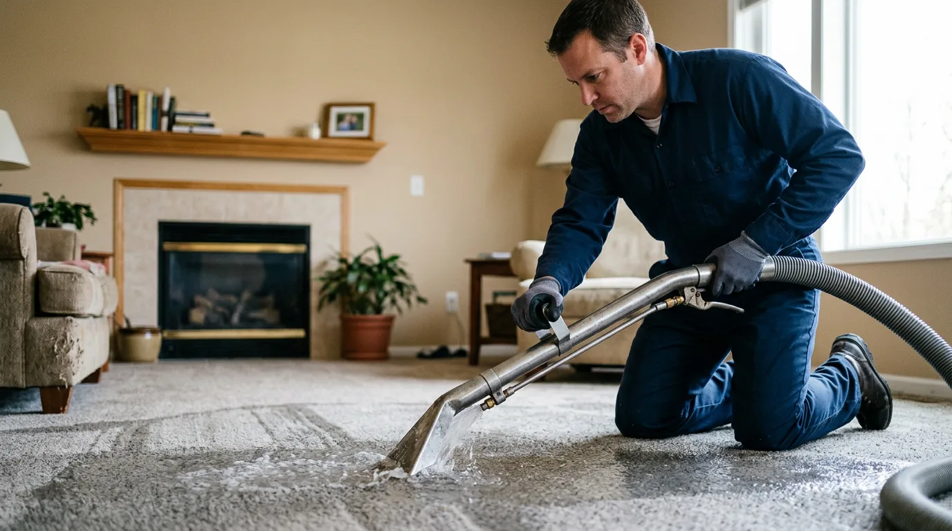 Water damage restoration technician working near Grand View, WI